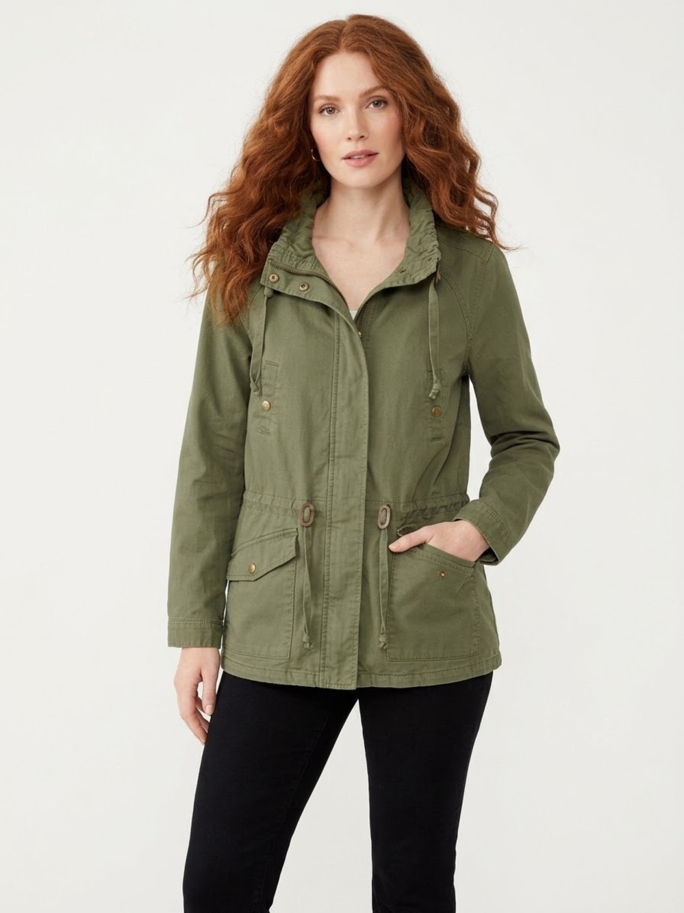 LOFT Olive Utility Jacket with Drawstring Waist